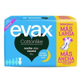 Compresas Evax Cottonlike Noche Alas 18 unidades